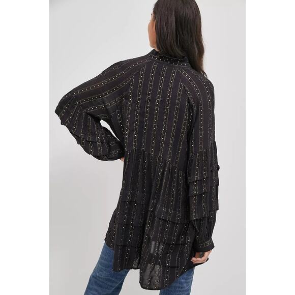 by Anthropologie Quinn Sequined Tunic Blouse Shimmer Small Witchy Whimsigoth - Picture 8 of 16